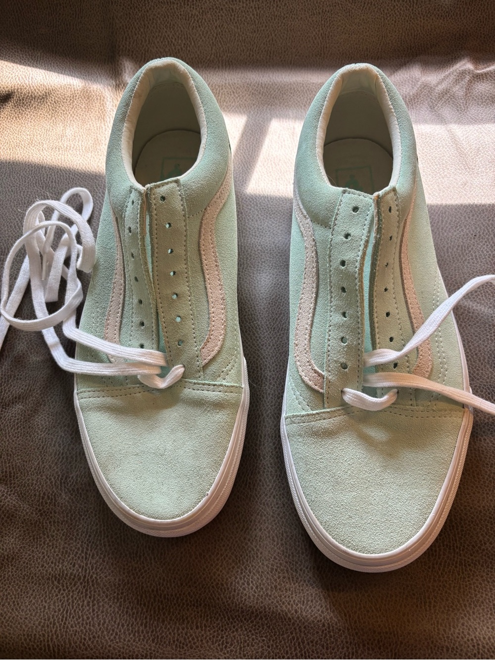 Vans Mint Green Suede Low-Top Sneakers with White Stripe